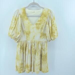 Good People Design G.D.P. Puff sleeve tie dye washed V-neck fit & flare dress